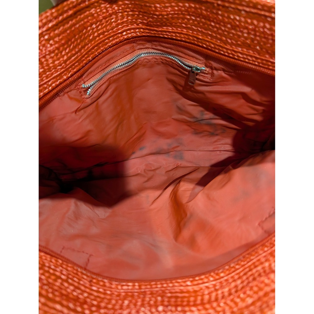 Bob & Alice Red Woven Straw Tote Bag Braided Handles Wooden Rings - Boho Summer - Picture 3 of 5